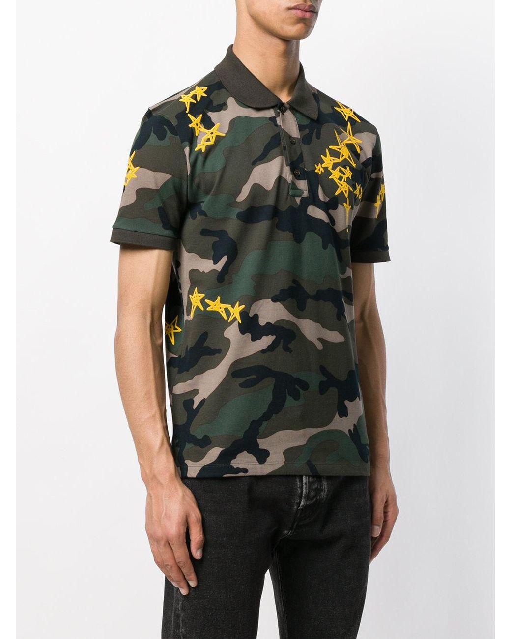 Valentino Camouflage And Star Print Polo Shirt in Green for Men | Lyst