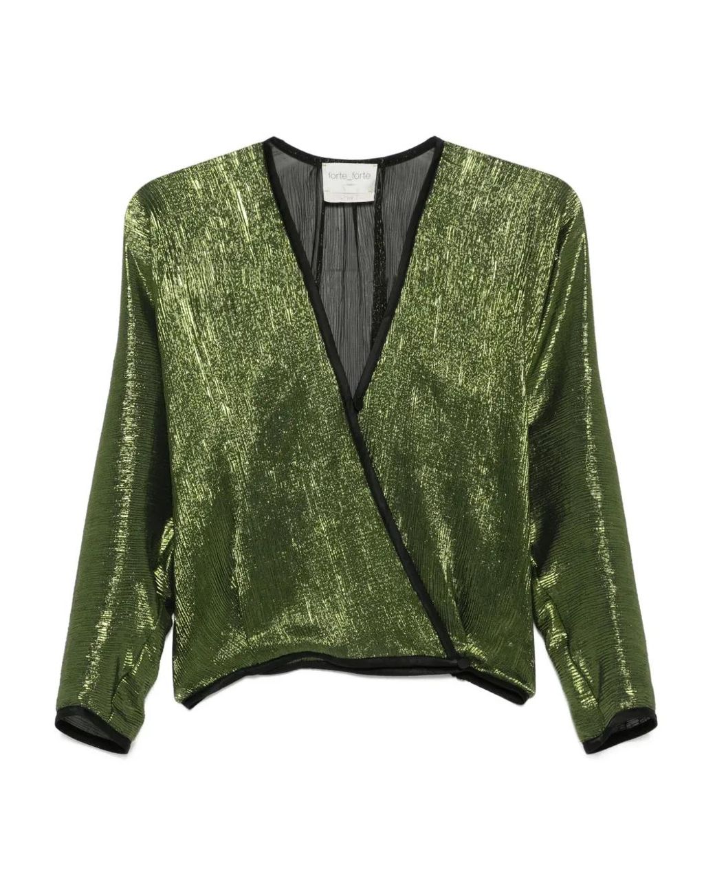 Forte_forte Green Metallic Wrap-Effect Top