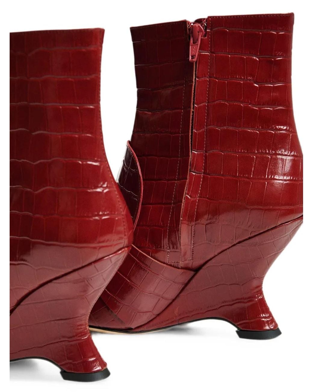 Essentiel Antwerp Red Croc-Effect Wedge Ankle Boots