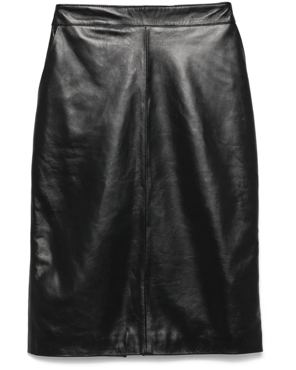Manokhi Black Leather Midi Skirt