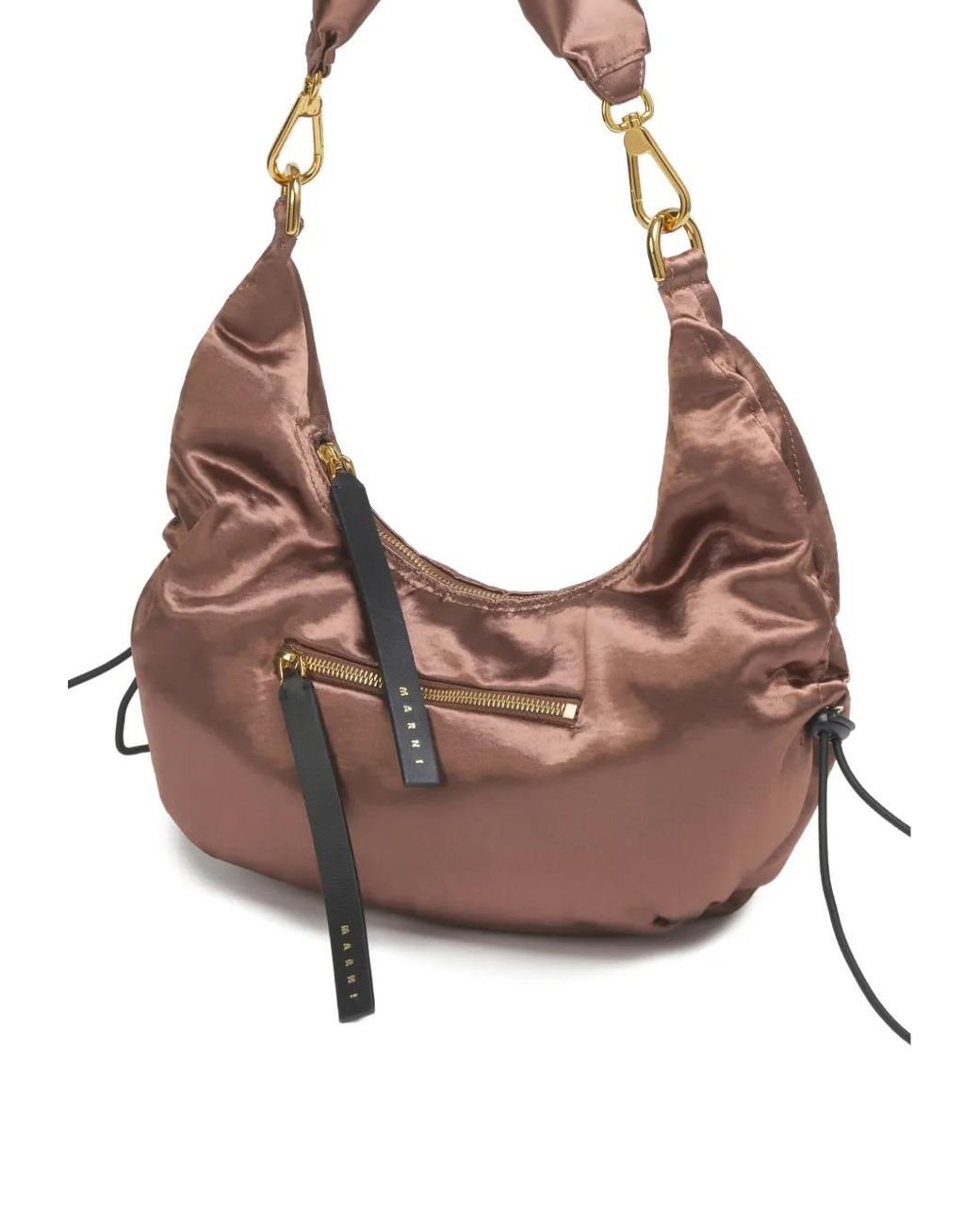 Marni Brown Smocked Toggle-Secured Shoulder Bag