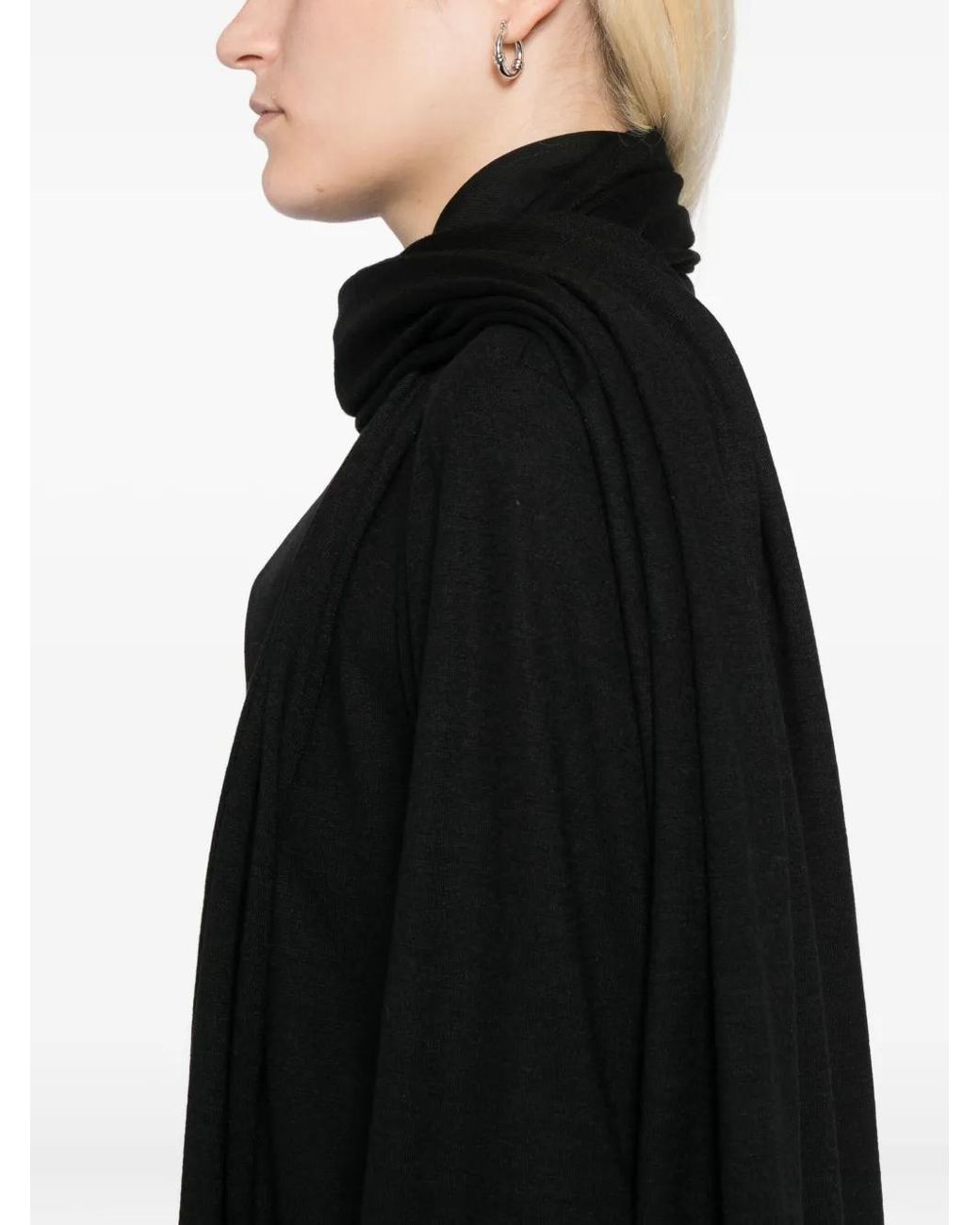 Yohji Yamamoto Black Wool Stole Detail Blouse