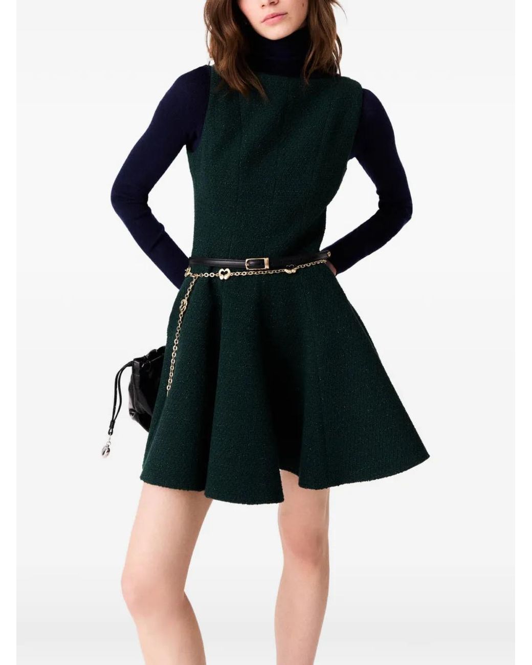 Maje Green Short Sleeveless Tweed Dress