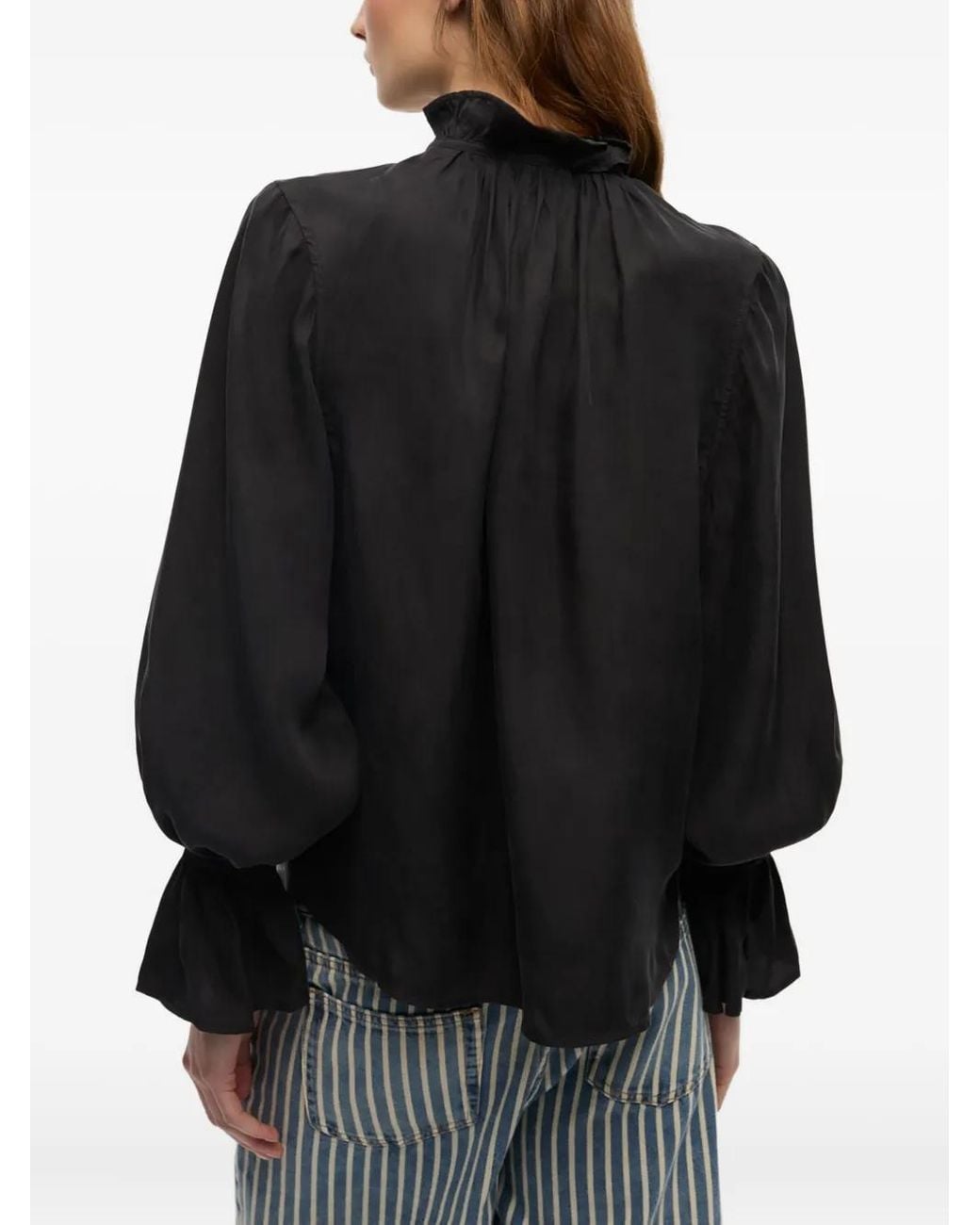 Ganni Black Ruffled-Collar Blouse