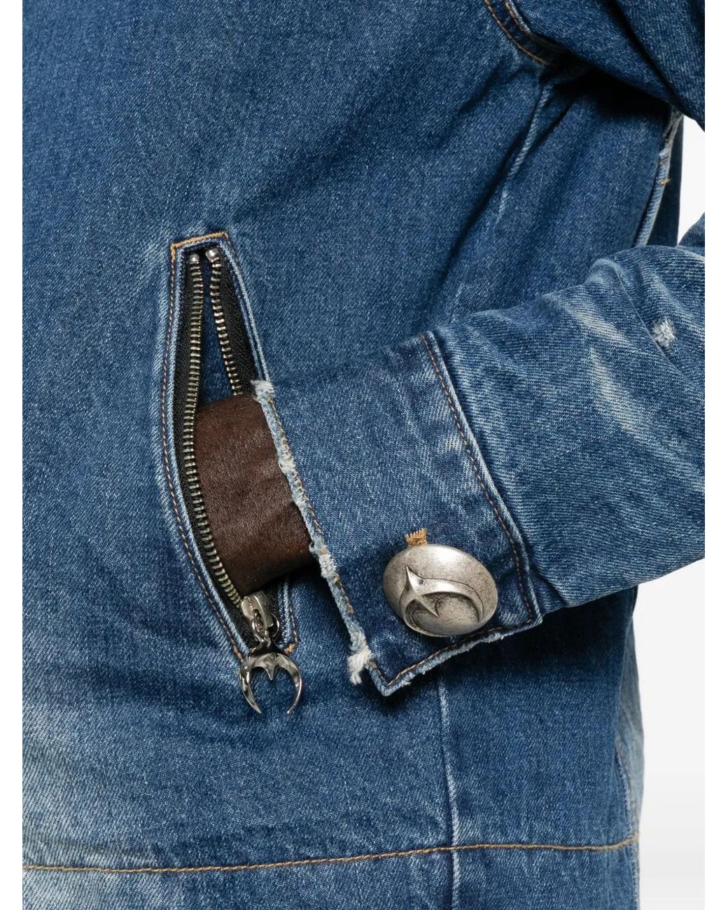 THUG CLUB Blue Studded Faded Denim Jacket for men