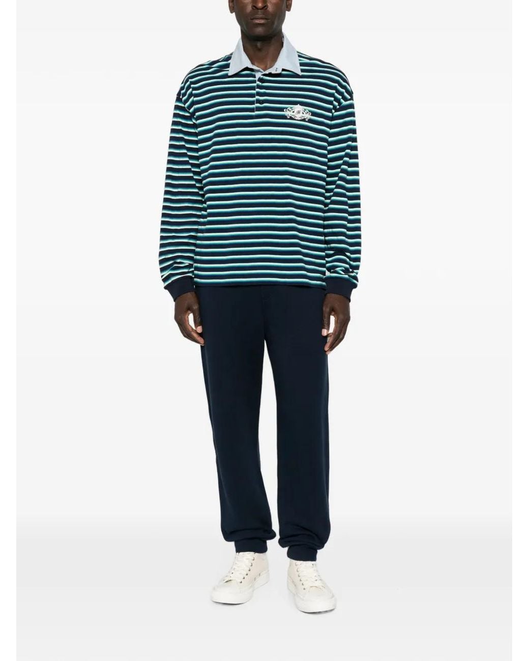 MSGM Green Striped-Pattern Polo Shirt for men