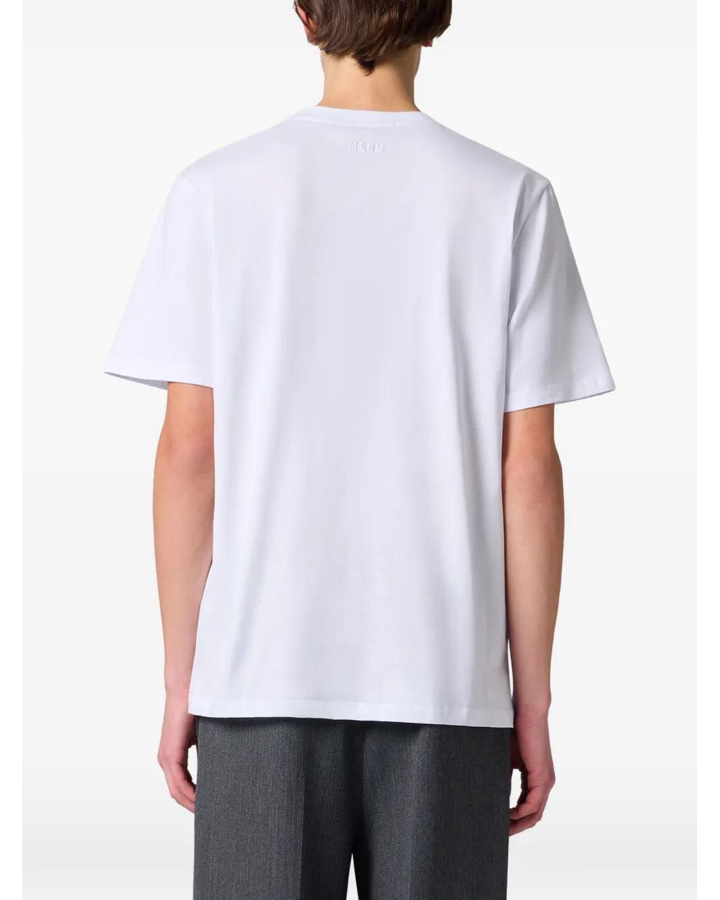 MSGM White Slogan-Print T-Shirt for men