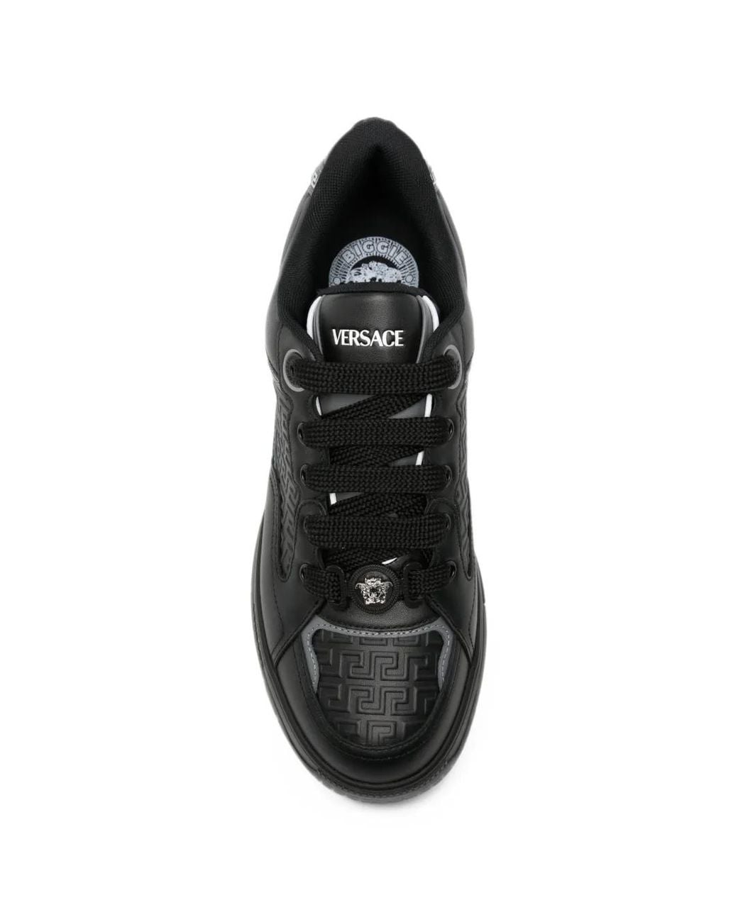 Versace Black Biggie Basket Leather Sneakers for men