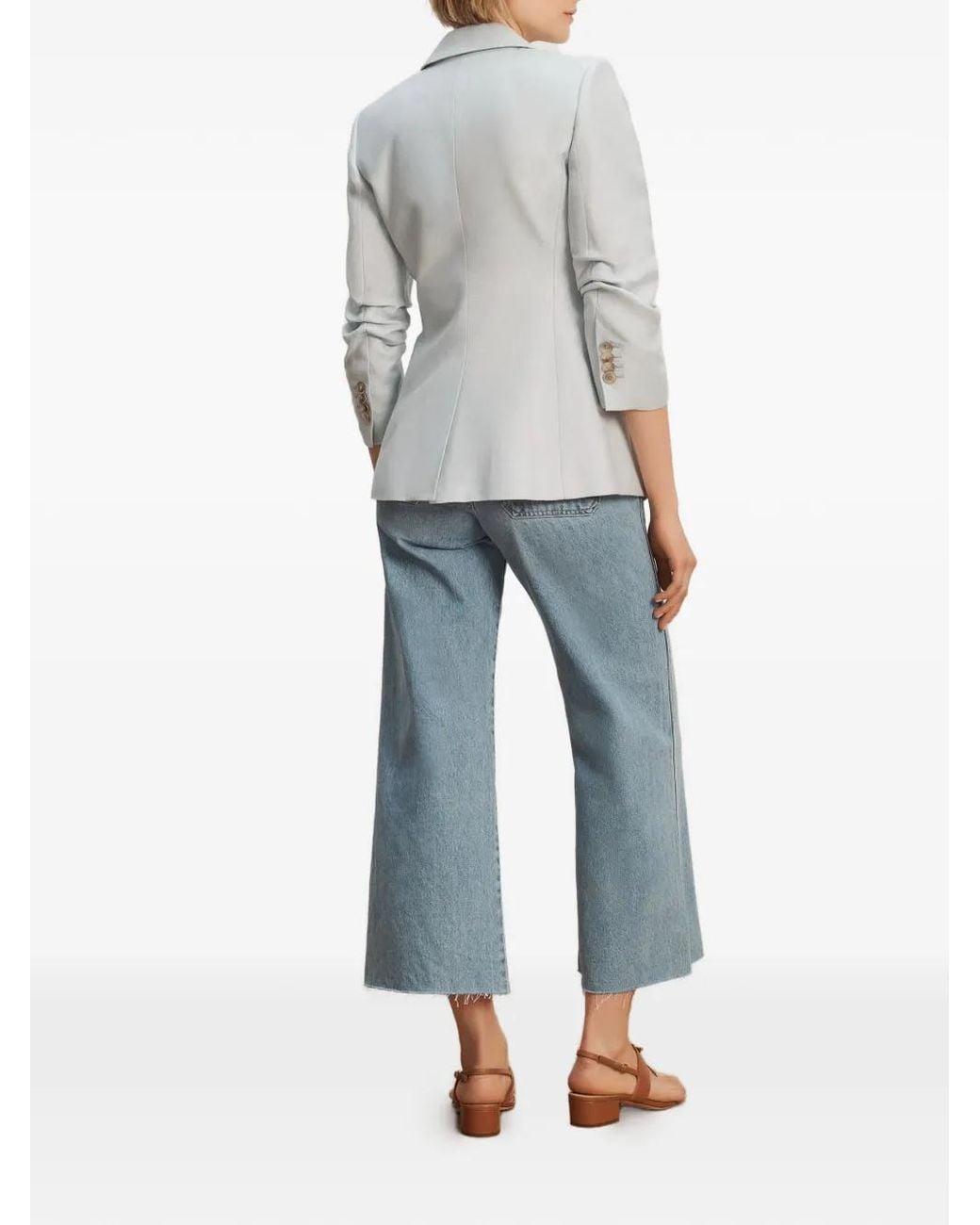 Veronica Beard Blue Tomi Dickey Ruched-Sleeve Blazer