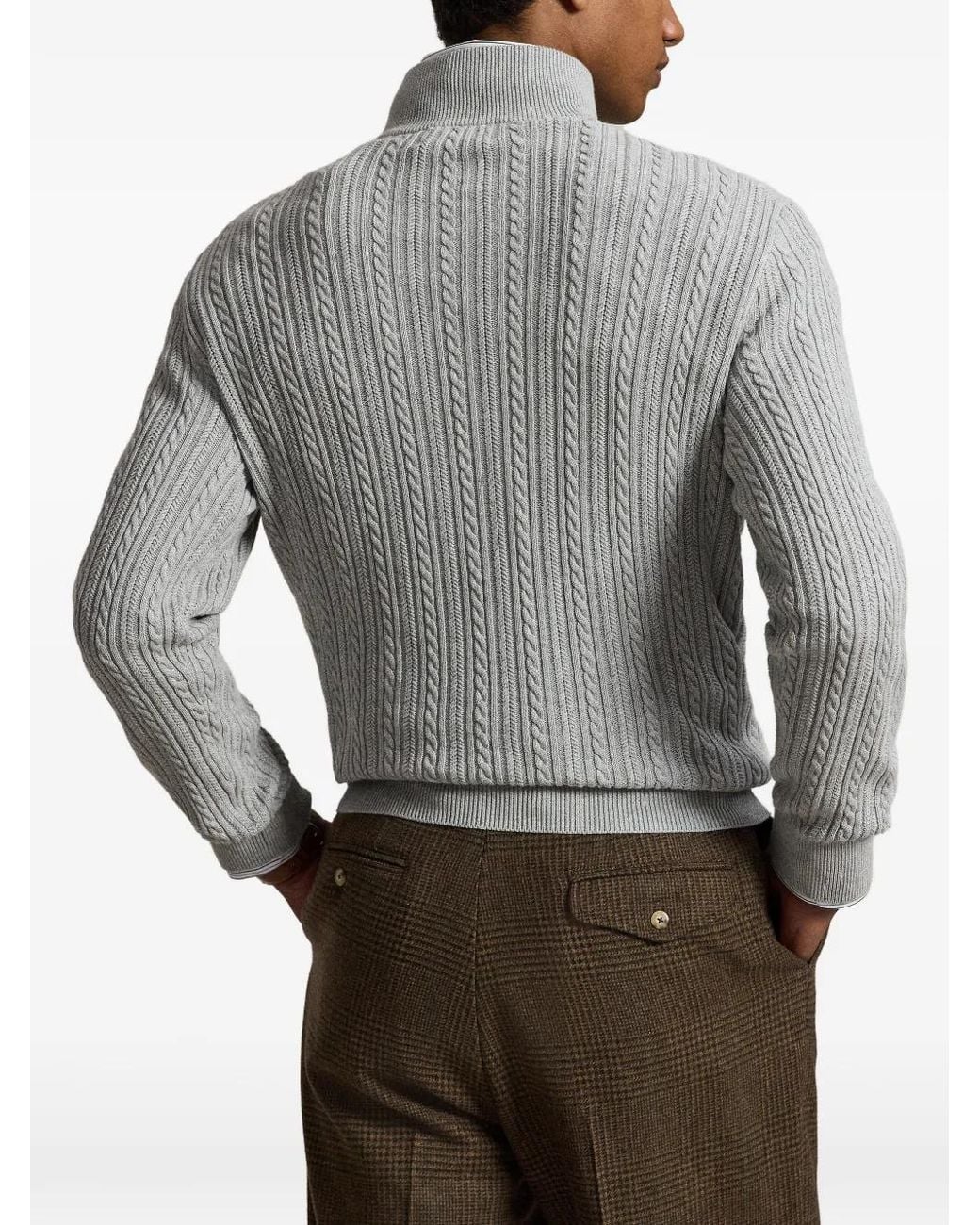 Polo Ralph Lauren Gray Cable-Knit Quarter-Zip Sweater for men