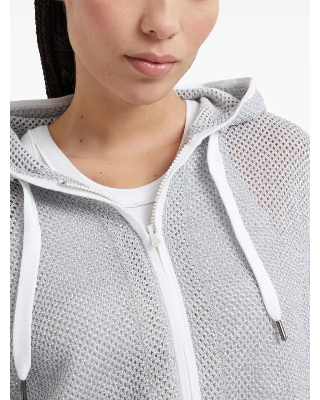 Brunello Cucinelli Gray Open-Knit Zip-Up Hoodie