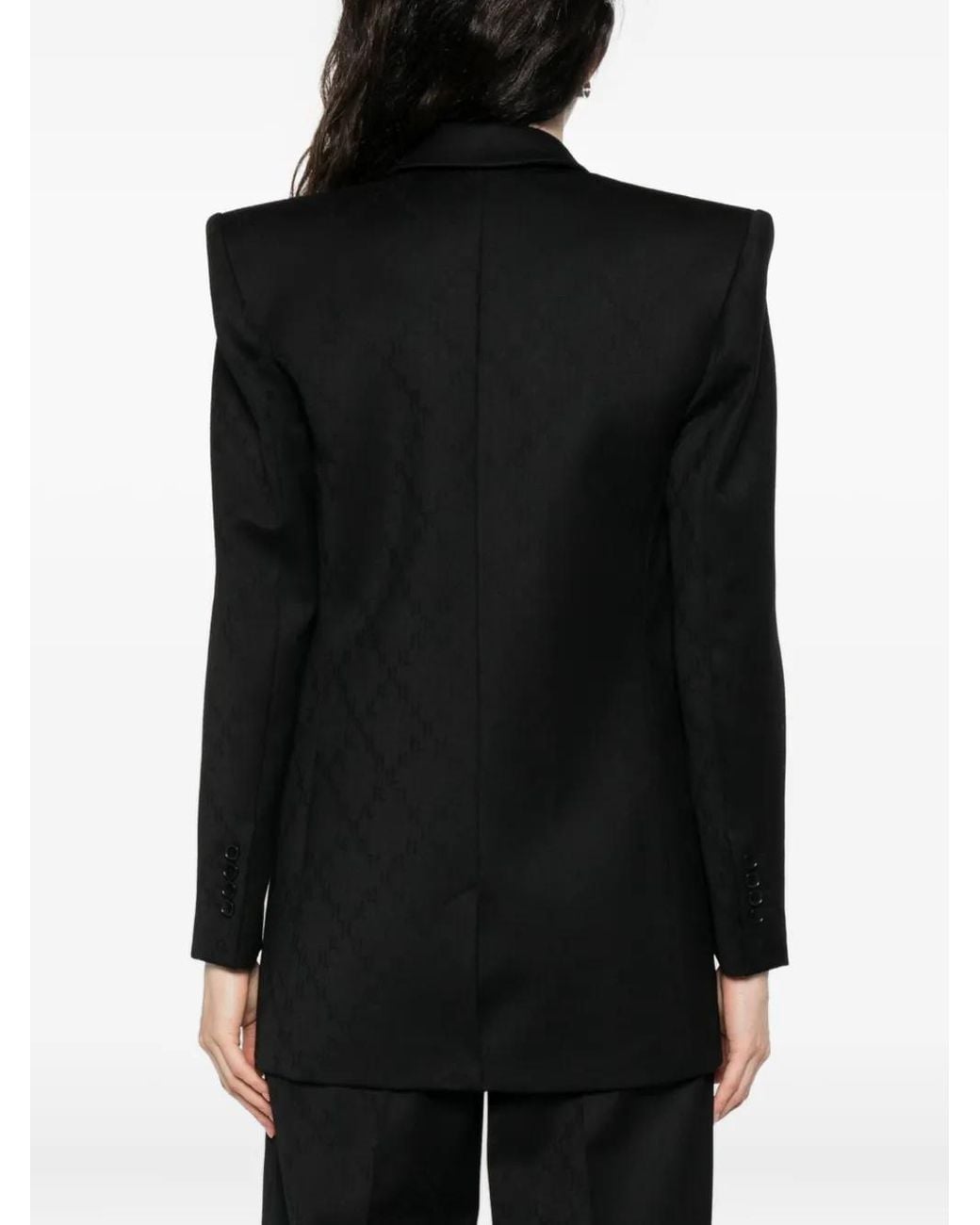 Nissa Black Double-Breasted Textured Jacket