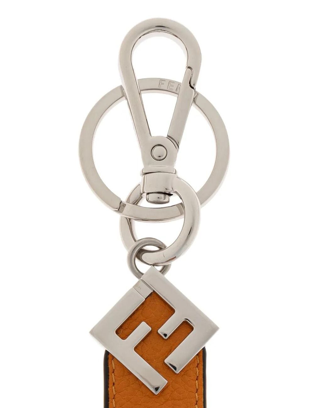 Fendi White Logo Plaque Keyring for men