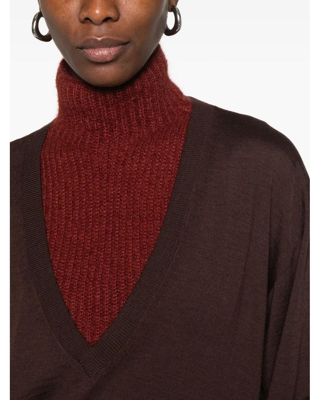 Liviana Conti Brown Layered V-Neck Sweater