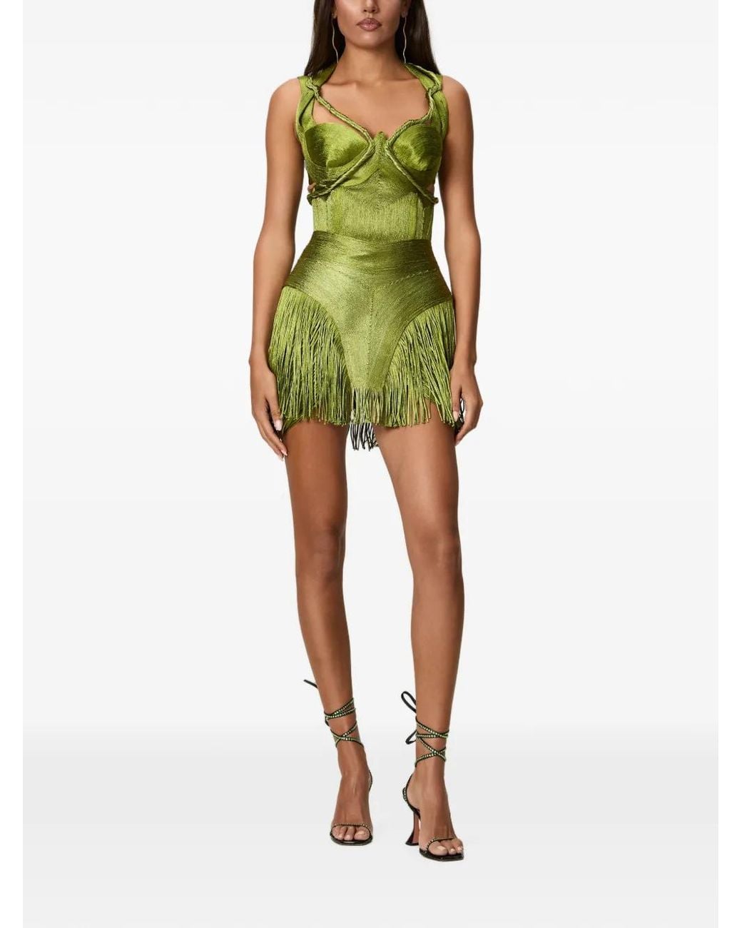 NORINA ST Green Riva Fringe-Trimmed Mini Dress