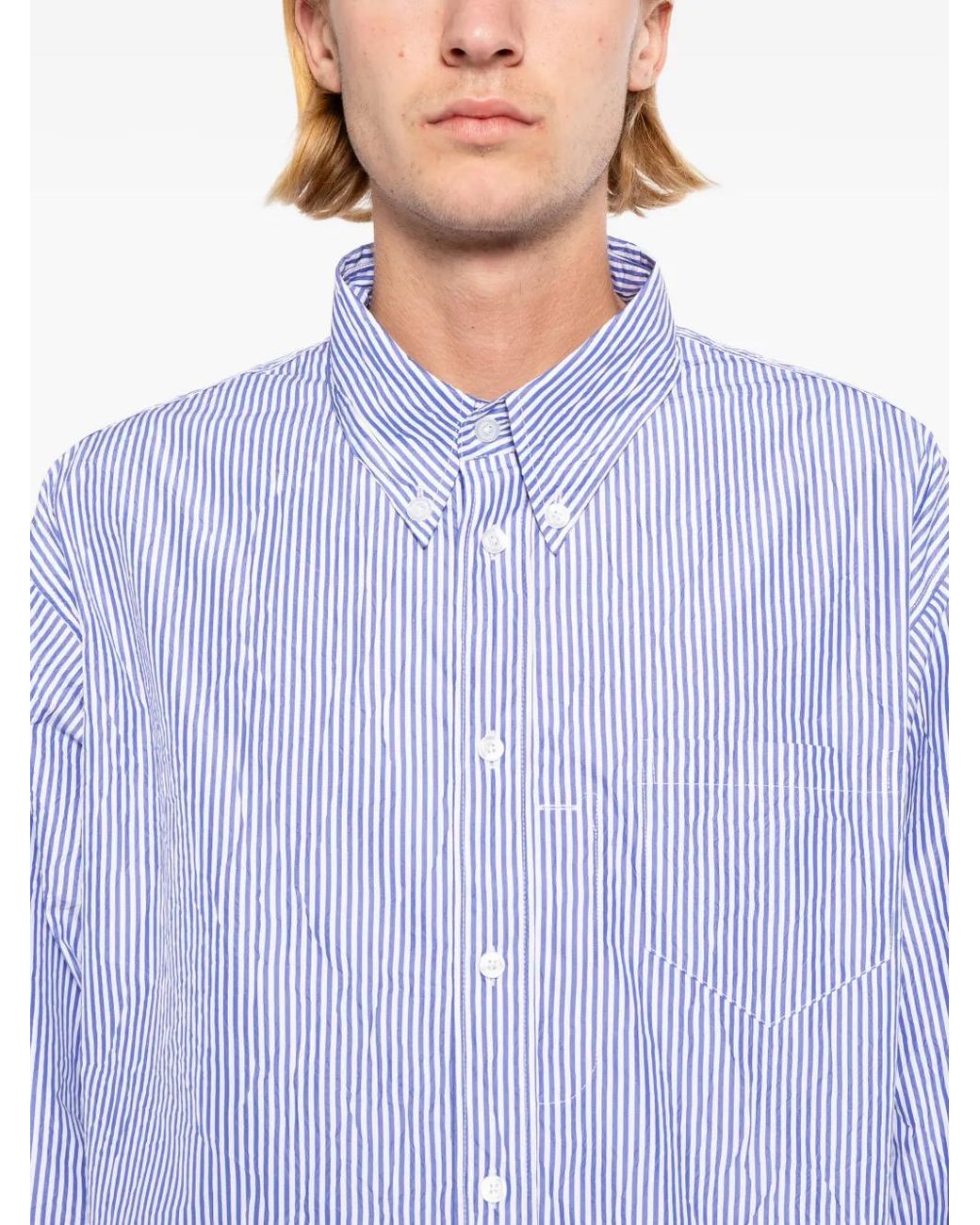 Willy Chavarria Blue Striped Button-Down Shirt for men
