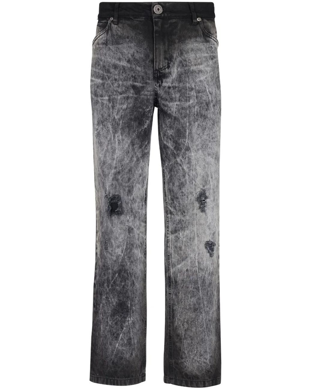 Balmain Gray Stonewash Straight Jeans for men