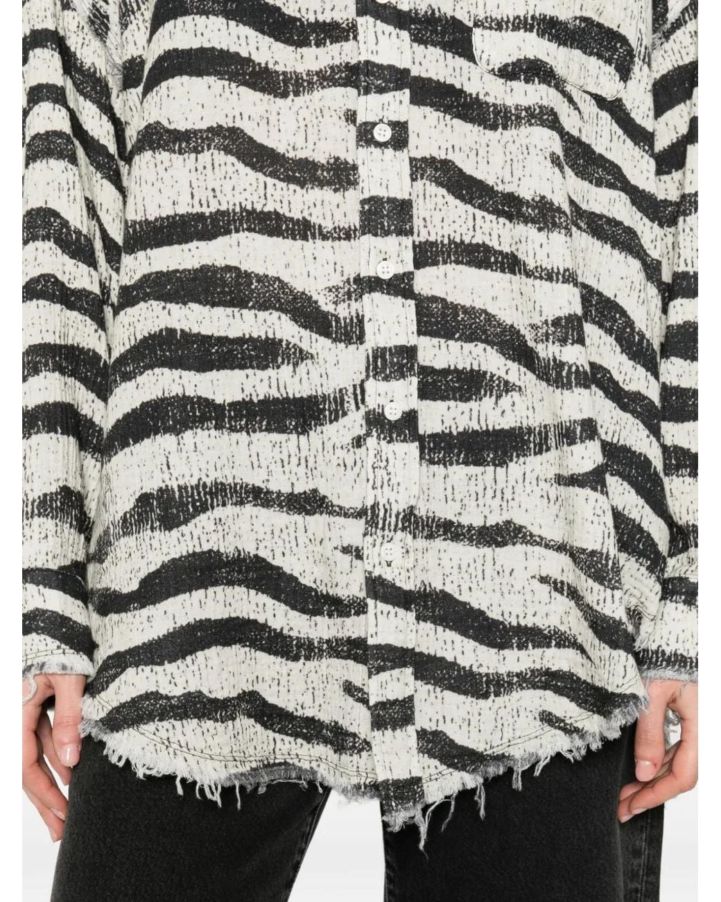 R13 White Zebra Frayed Shirt