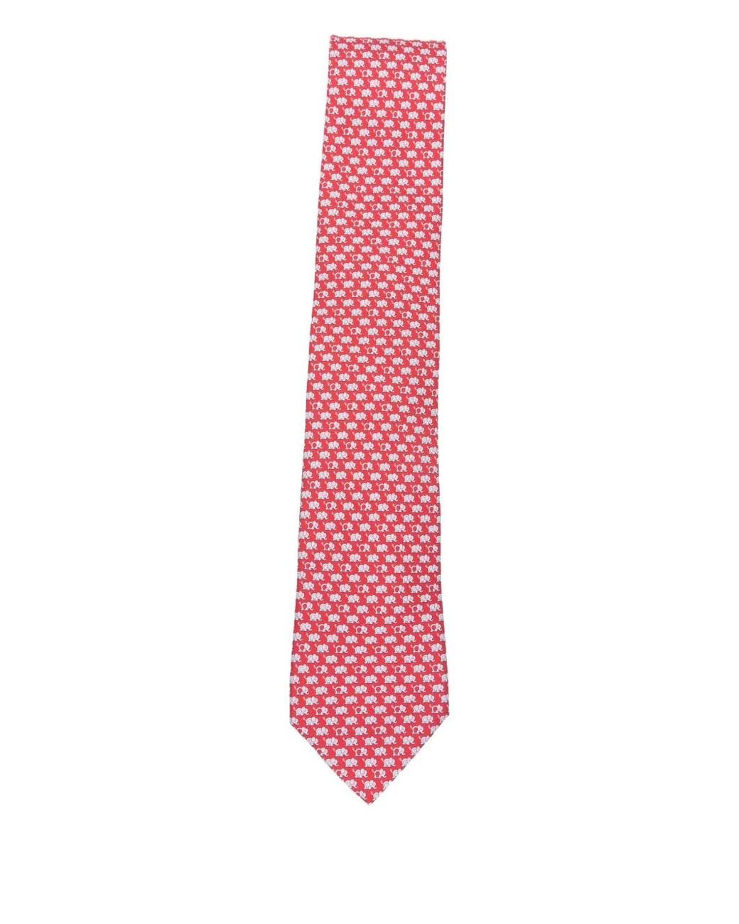 Ferragamo Pink Elephant Print Silk Tie for men