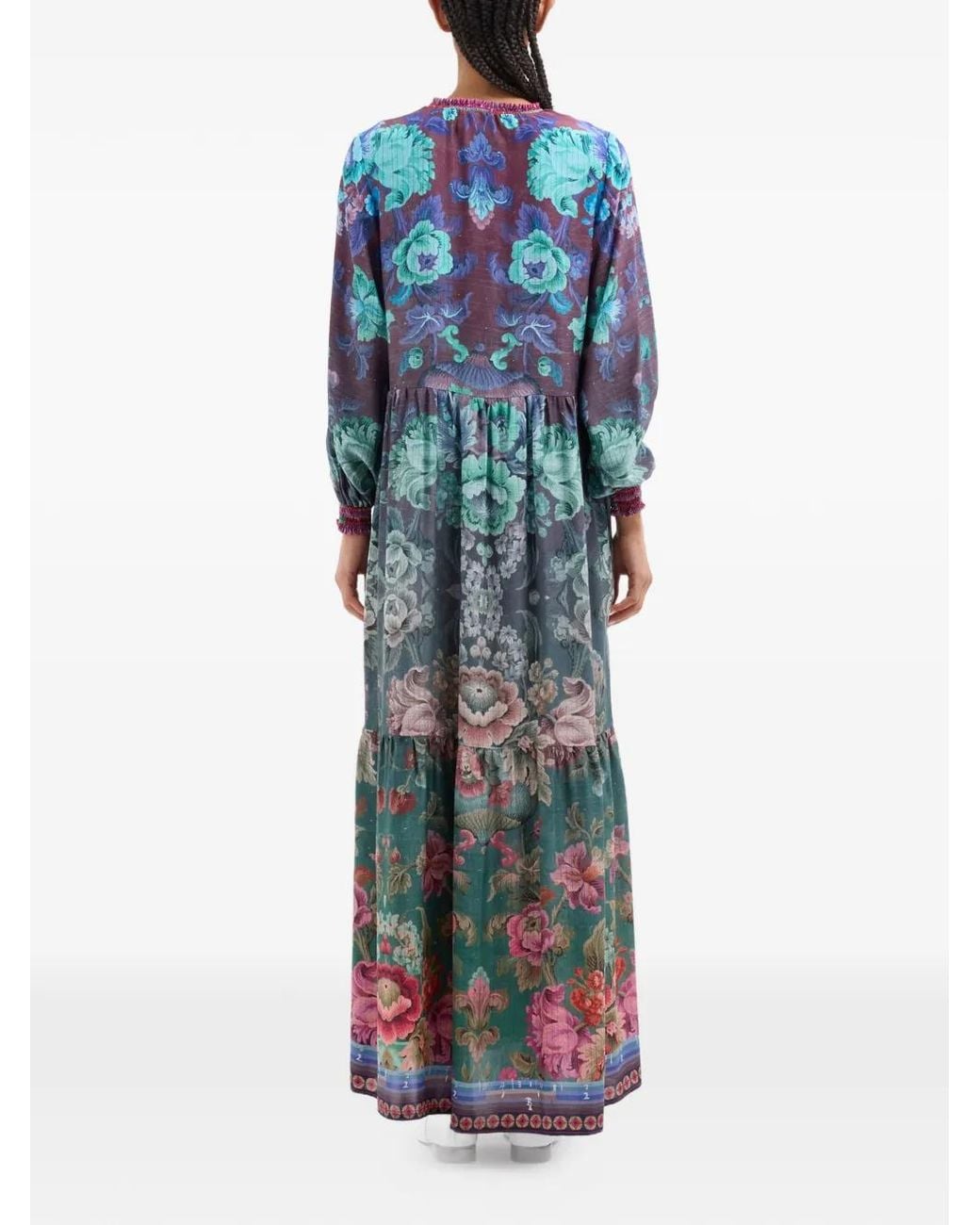 Pierre Louis Mascia Blue Tetris Floral Maxi Dress