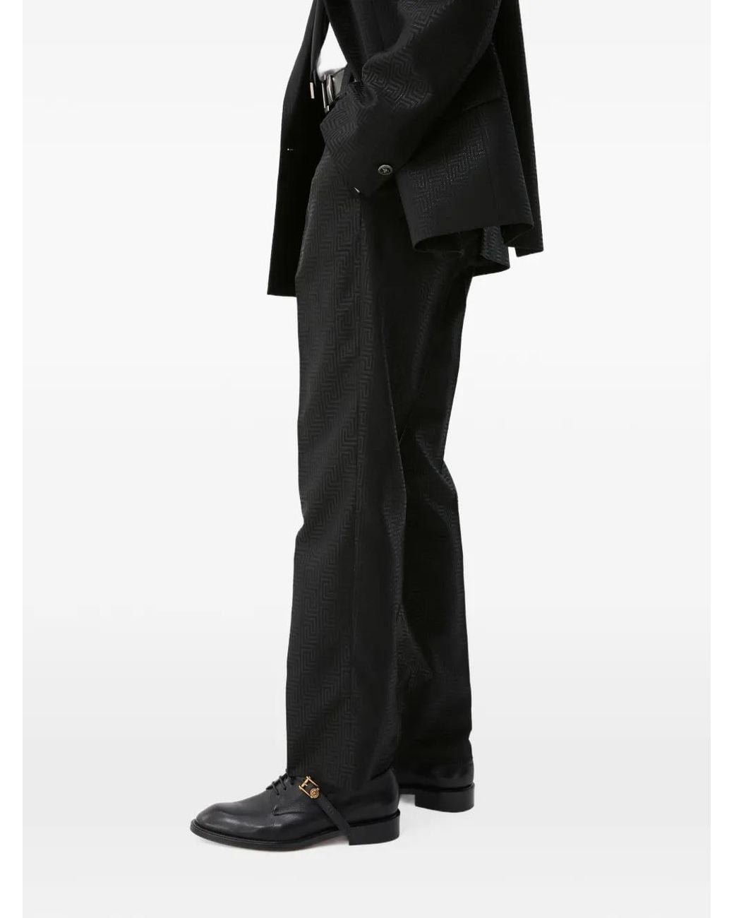 Versace Black Greca Jacquard Trousers for men