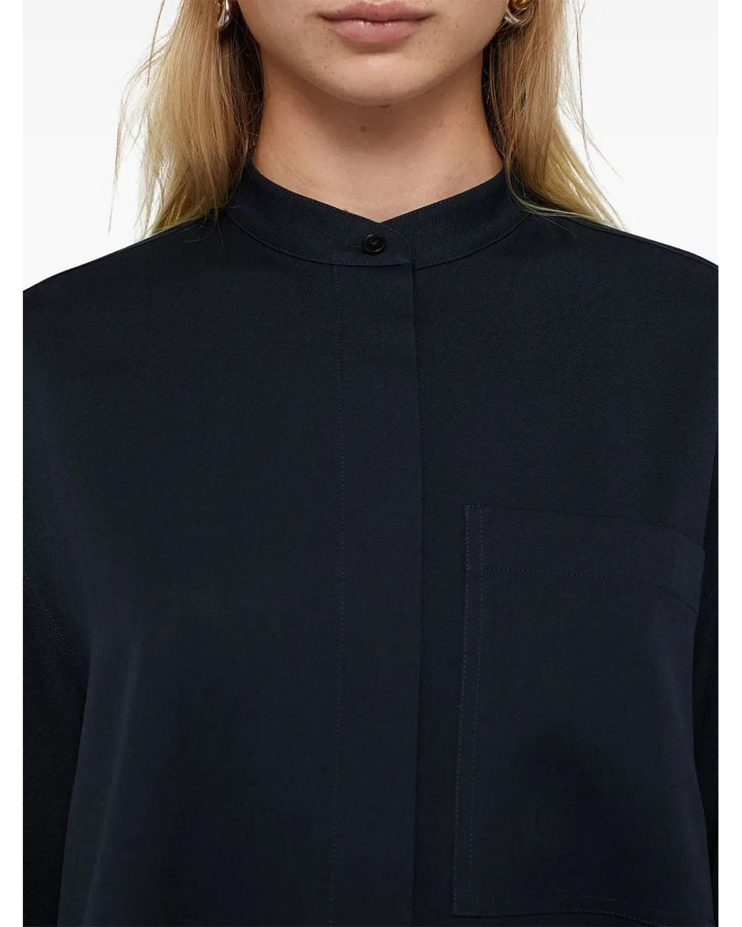 Jil Sander Blue Collarless Button-Front Shirt
