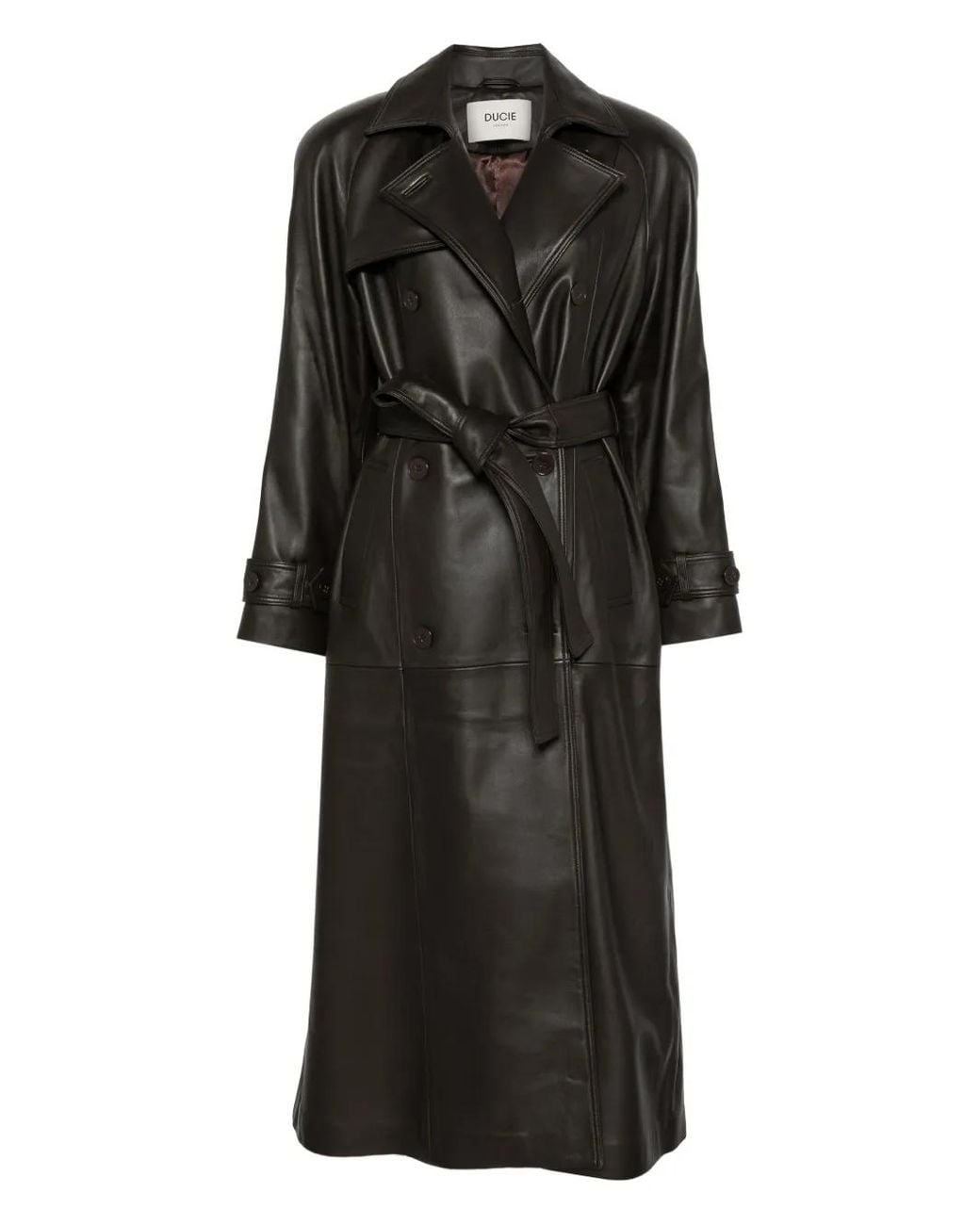 DUCIE Black Corrin Leather Trench Coat