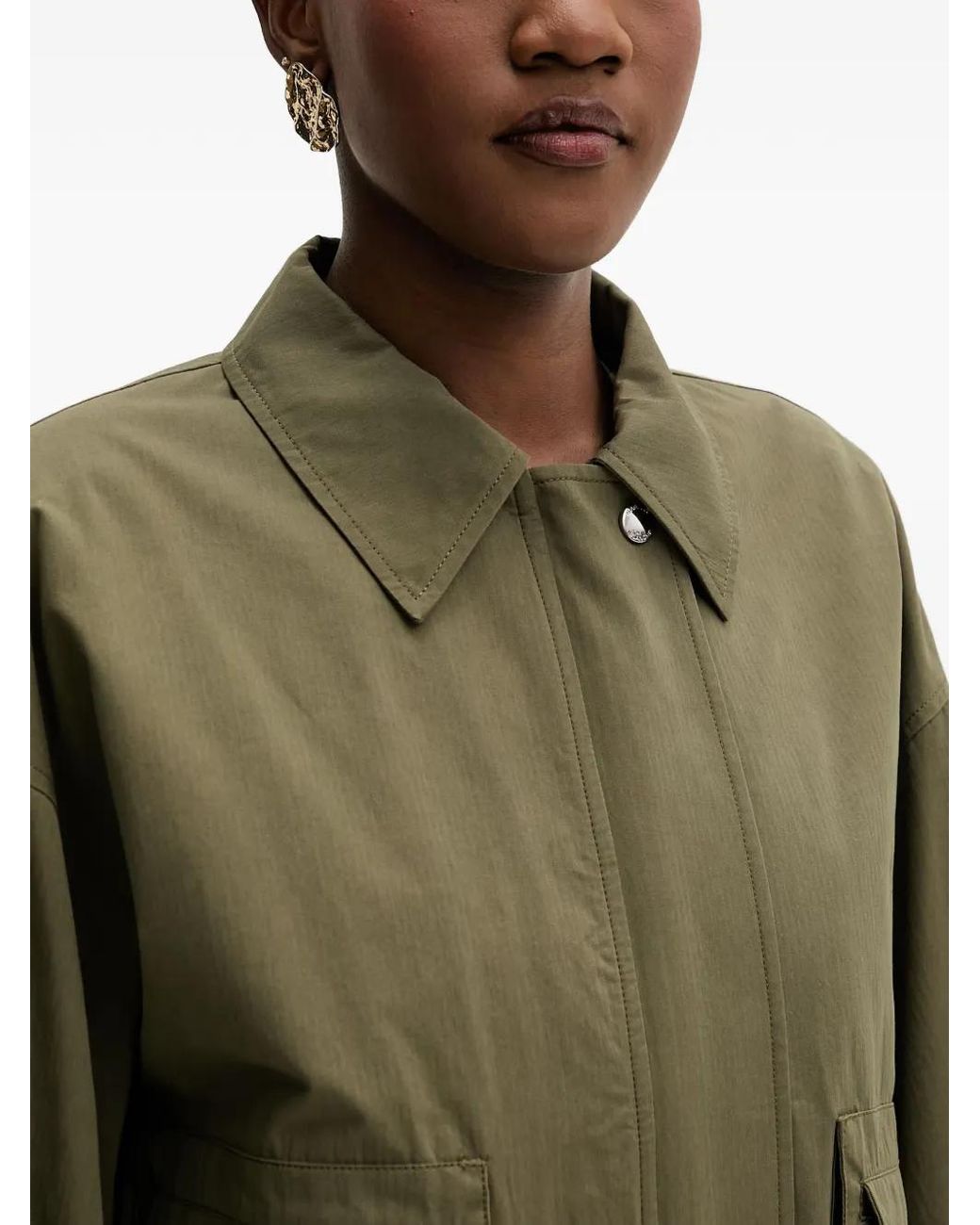 Isabelle Blanche Green Zip-Up Pocket-Detail Jacket