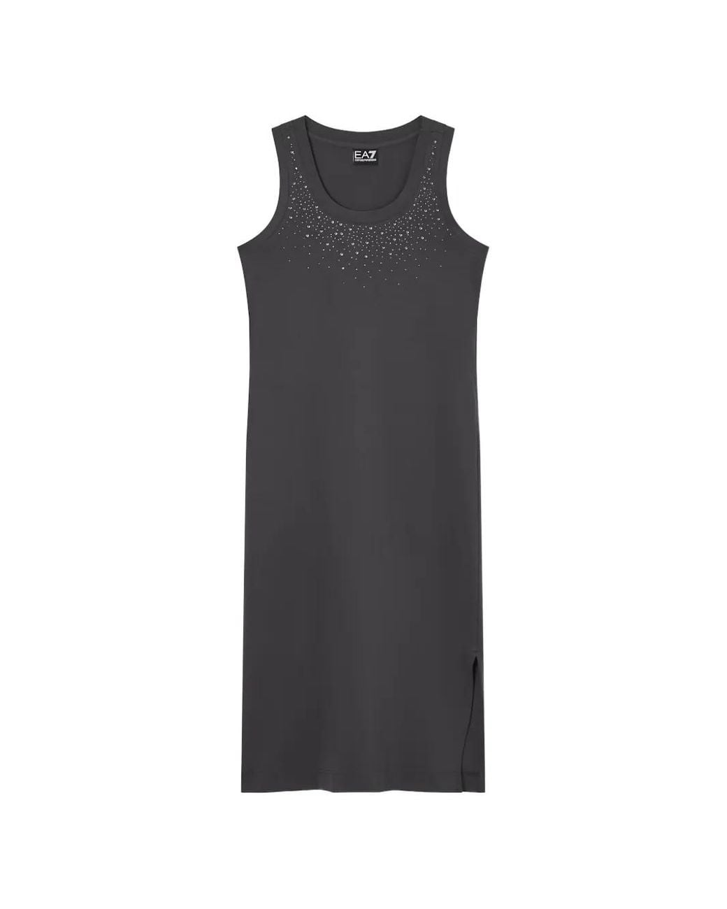 EA7 Black Rhinestone-Embellished Sleeveless Midi Dress