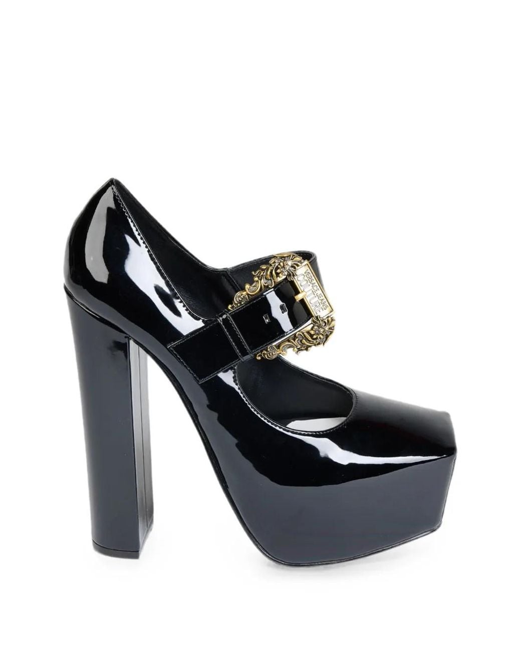Versace Jeans Couture Black Hurley Baroque-Buckle Platform Pumps