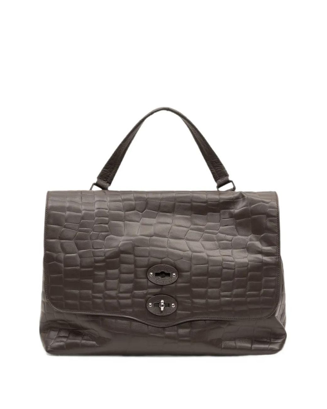 Zanellato Brown Postina Croc-Effect Tote Bag