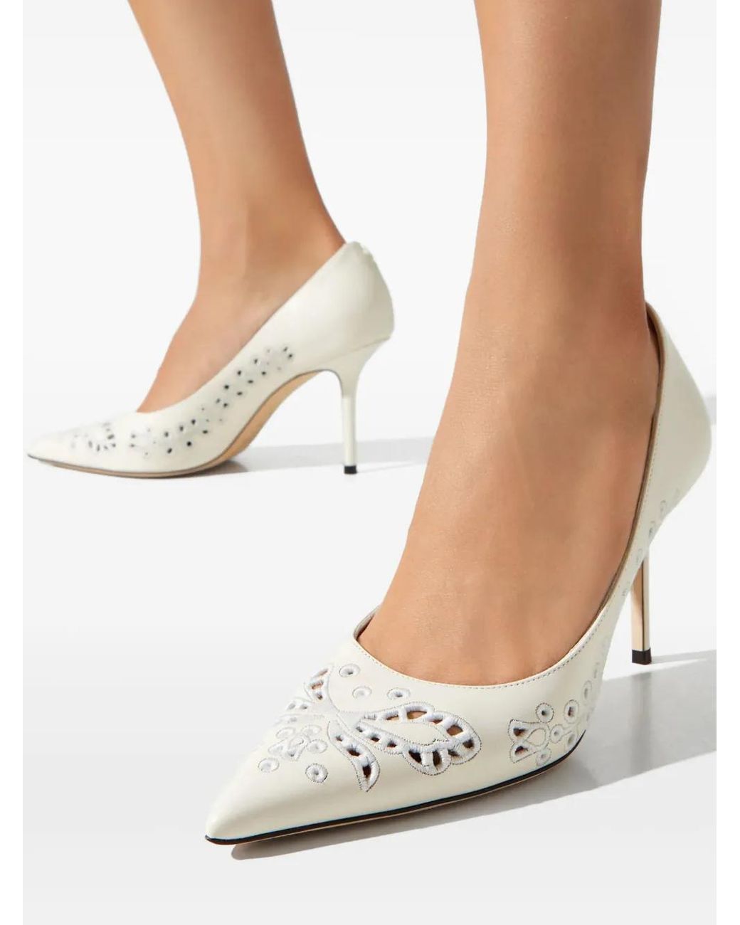 Jimmy Choo White 85Mm Love Embroidery Heeled Pumps