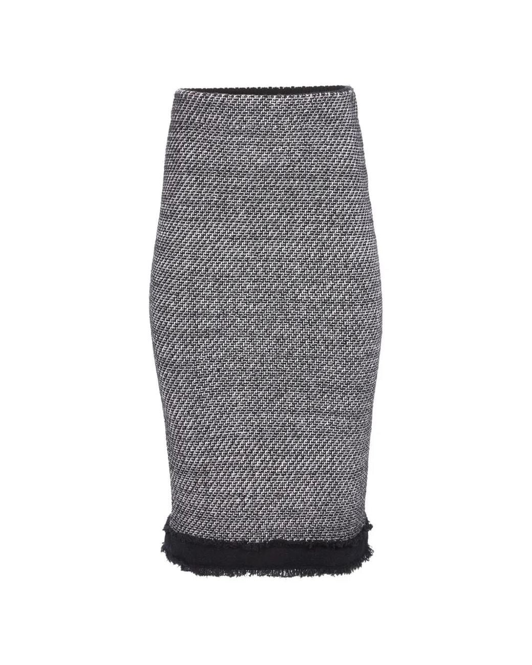 Nina Ricci Gray Tweed Frayed-Edge Midi Skirt