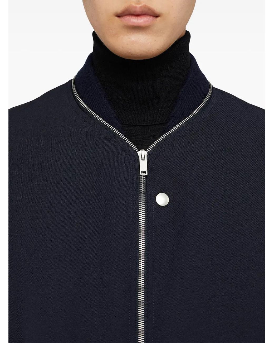Jil Sander Blue Zip-Embellished Wool Bomber Jacket for men