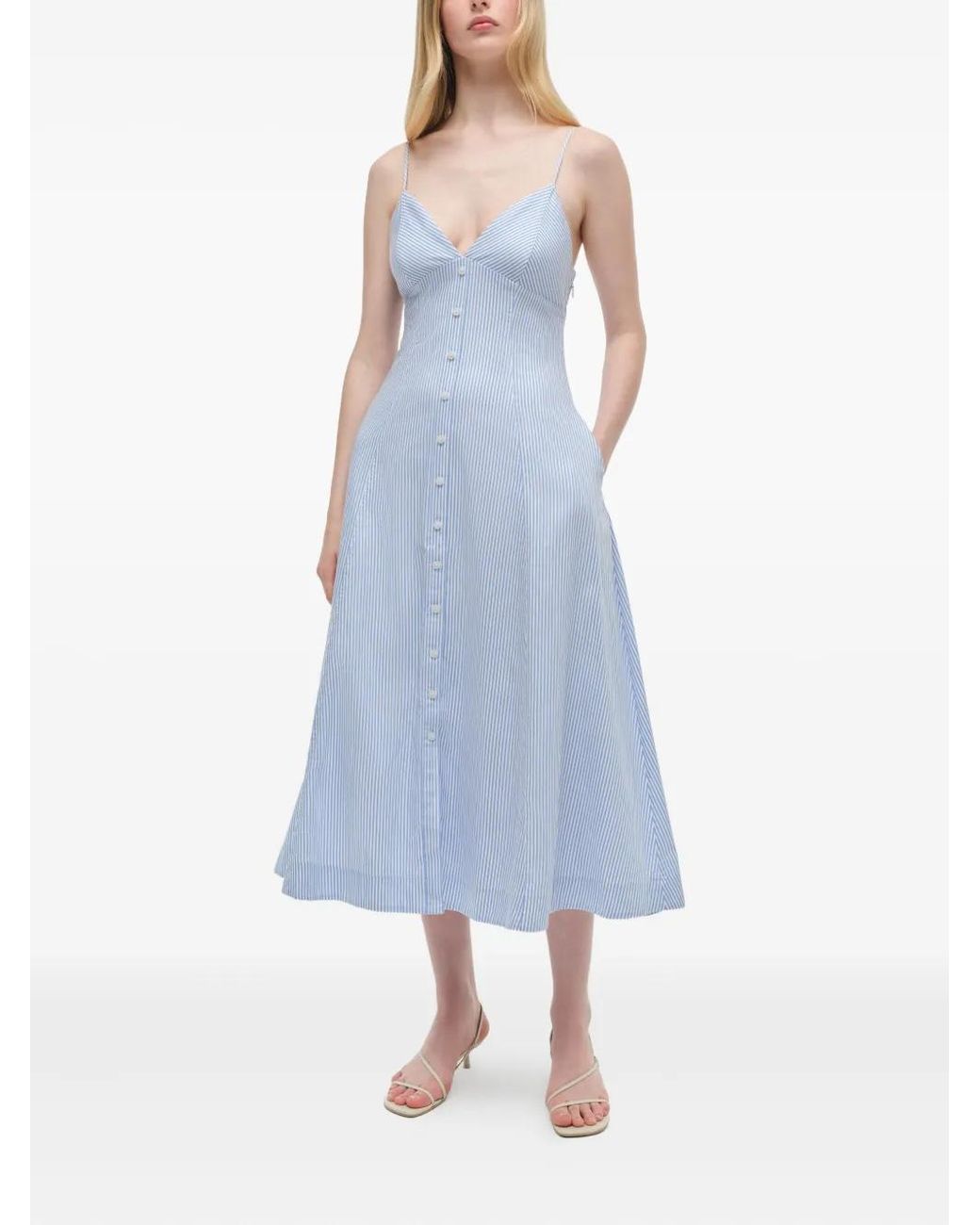 Jonathan Simkhai Blue Honor Button-Front Midi Dress