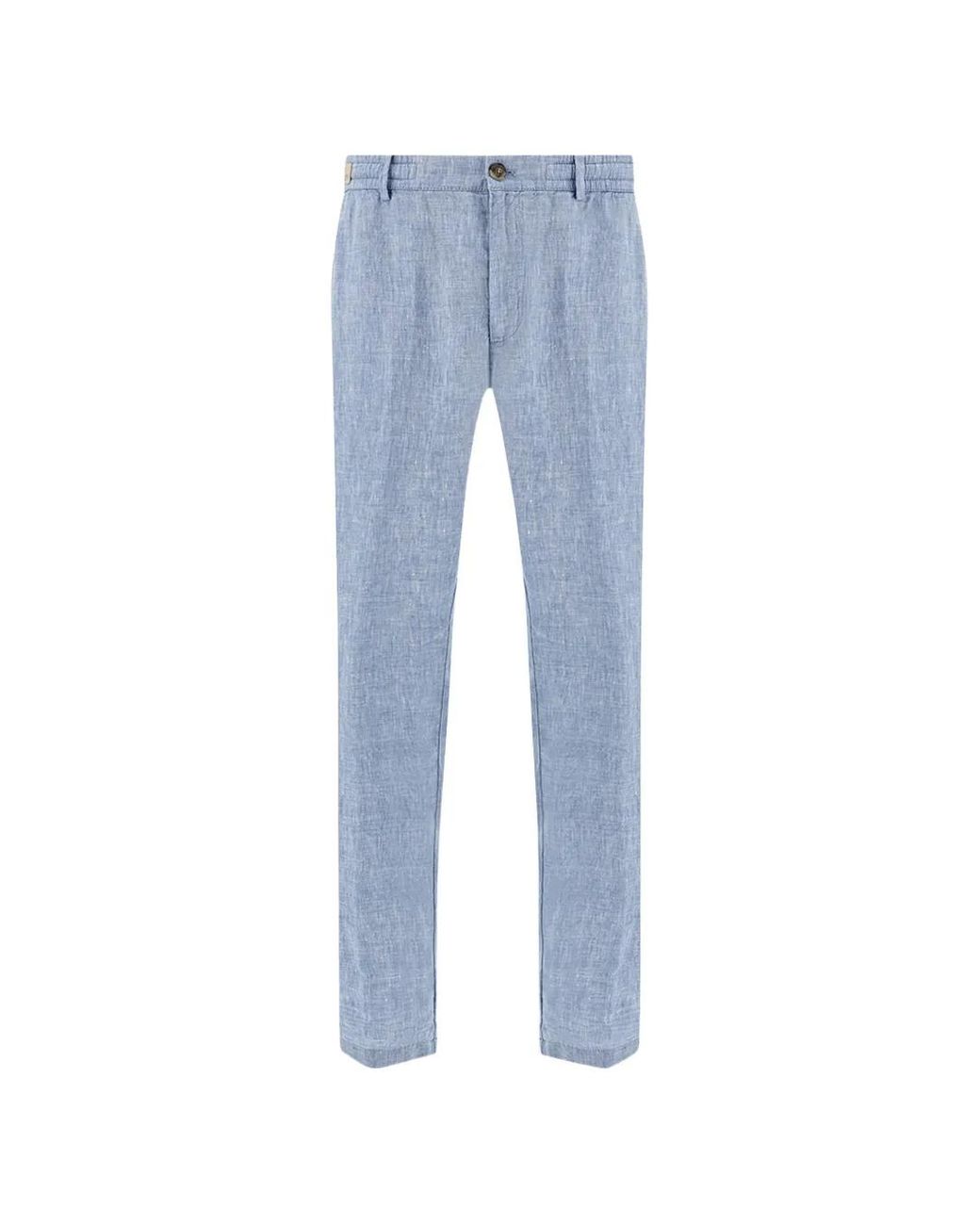 Paul & Shark Blue Linen Chino Trousers for men