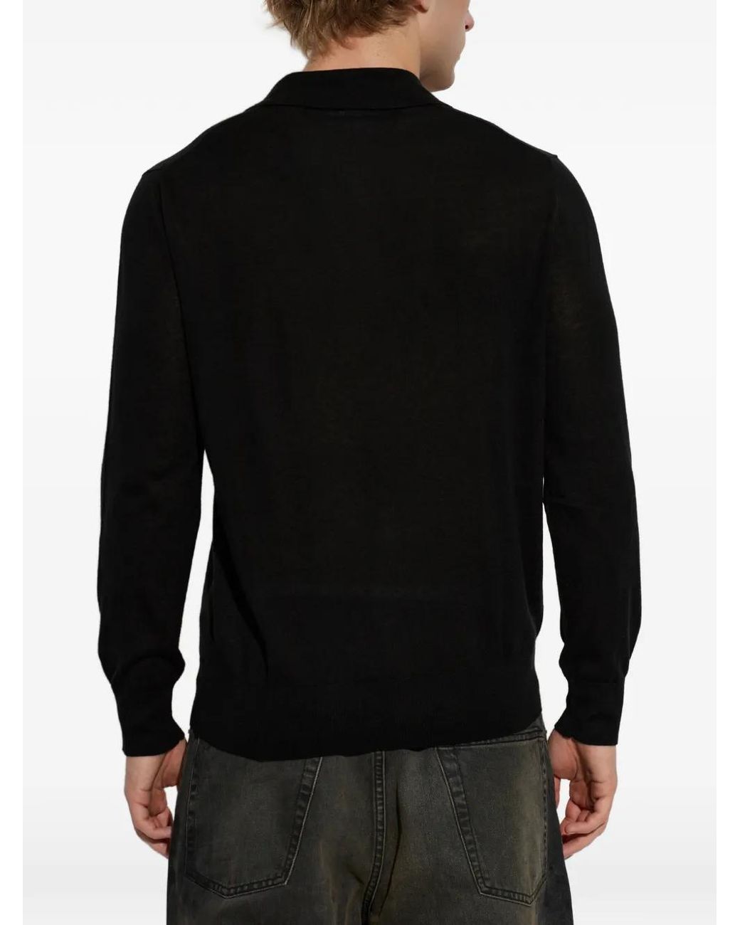 Lacoste Black Logo-Patch Long-Sleeve Polo Shirt for men