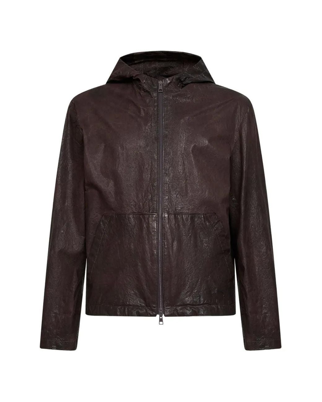 Salvatore Santoro Brown Hooded Crinkled Leather Jacket for men