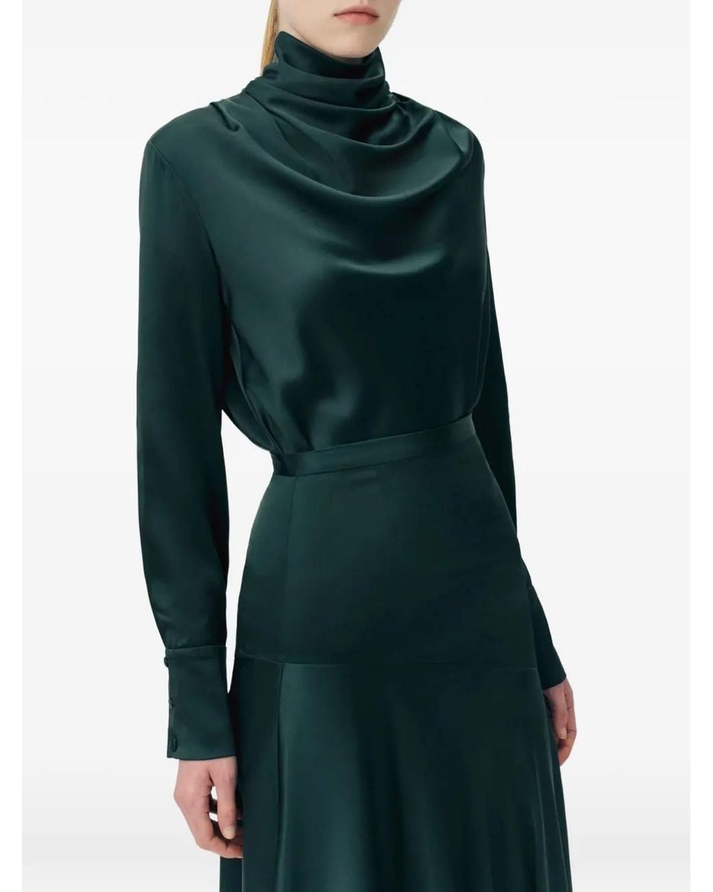Adam Lippes Green Blaine Long-Sleeve Silk Blouse