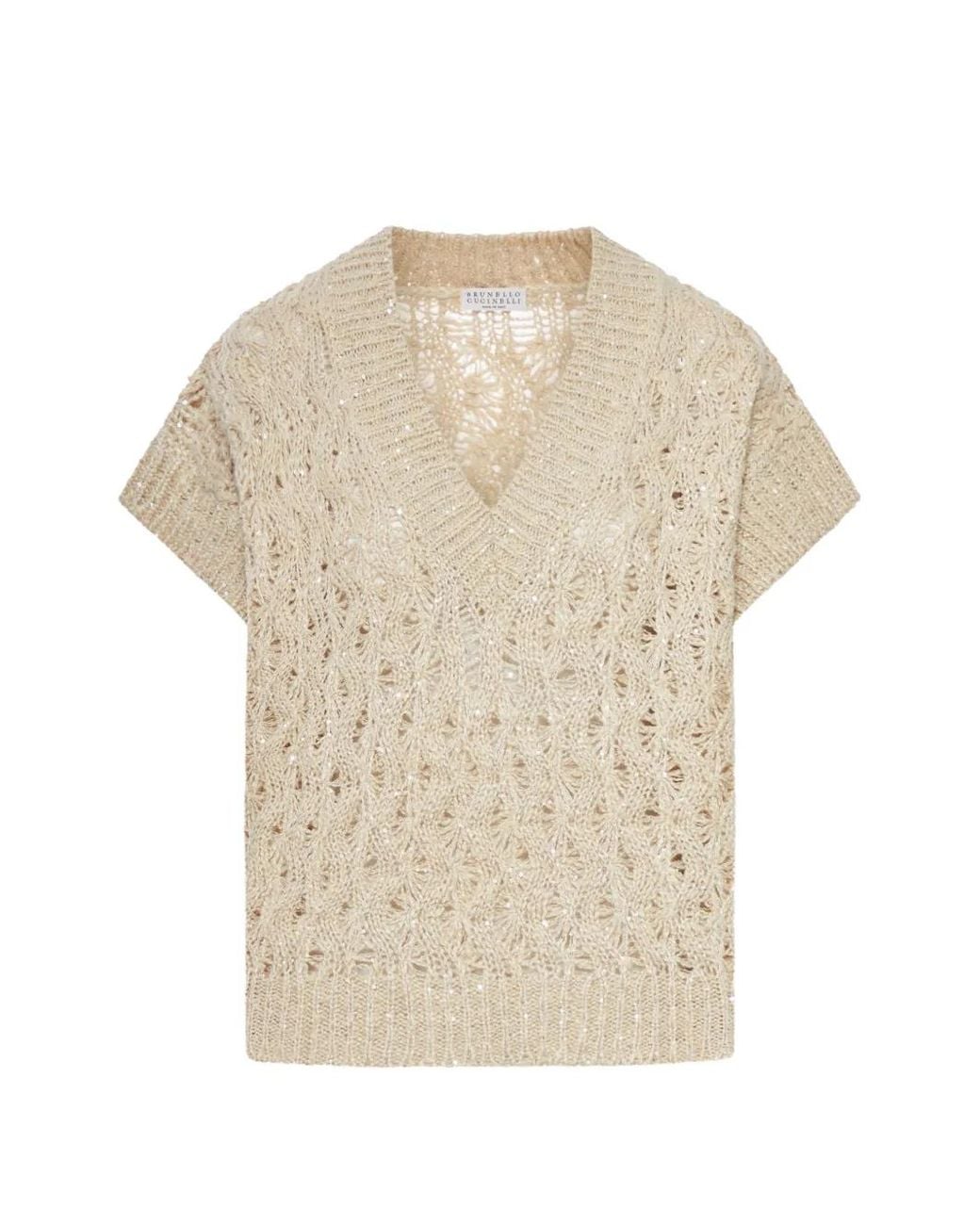 Brunello Cucinelli White Pointelle-Knit Top