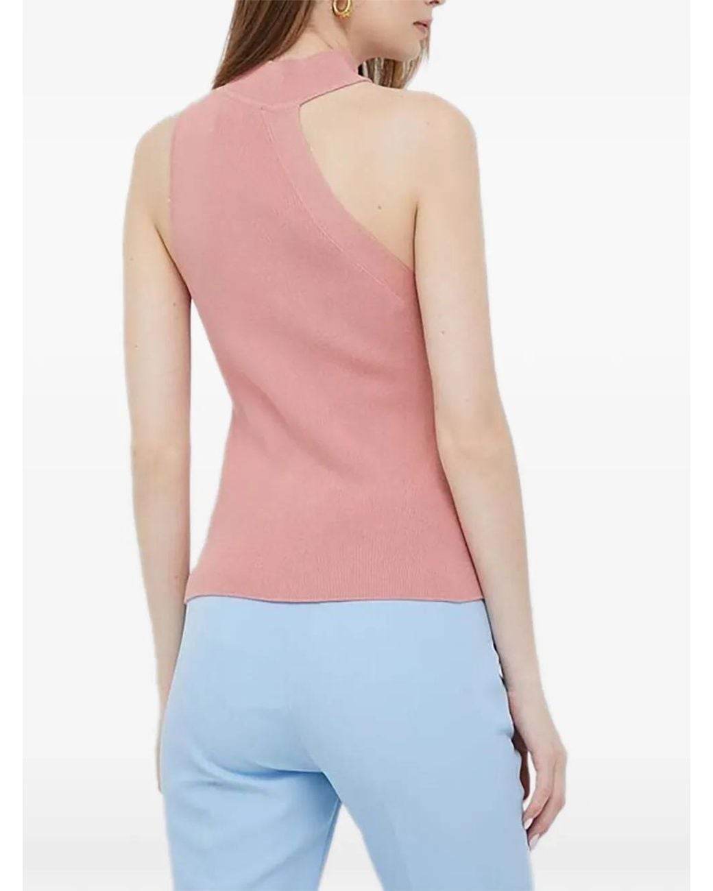 DKNY Blue Ribbed One-Shoulder Top