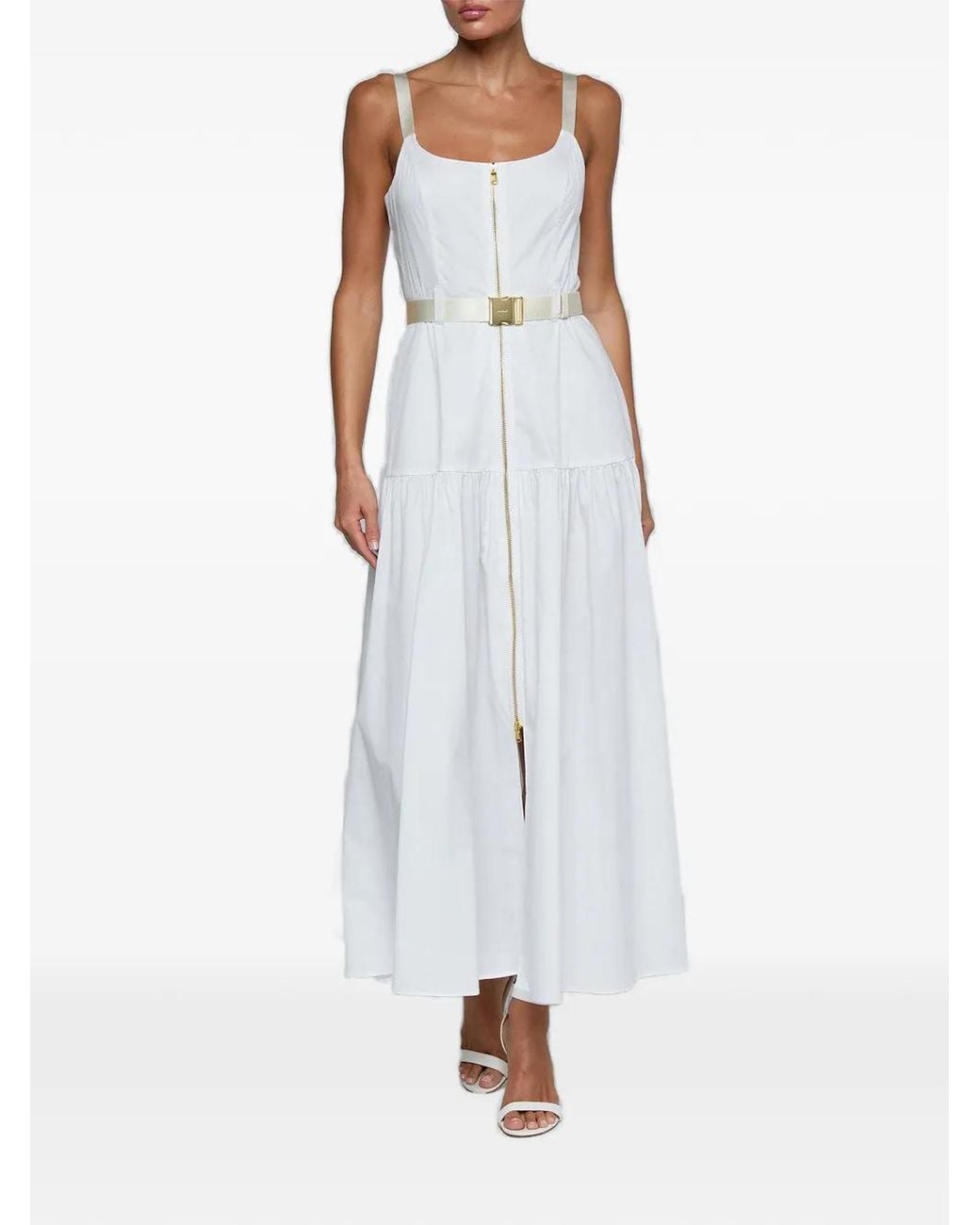 L'Agence White Rima Belted Zip-Front Maxi Dress