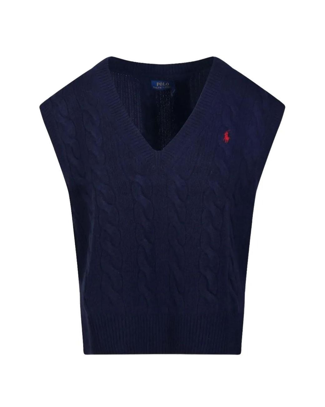 Polo Ralph Lauren Blue Cable-Knit V-Neck Knitted Vest