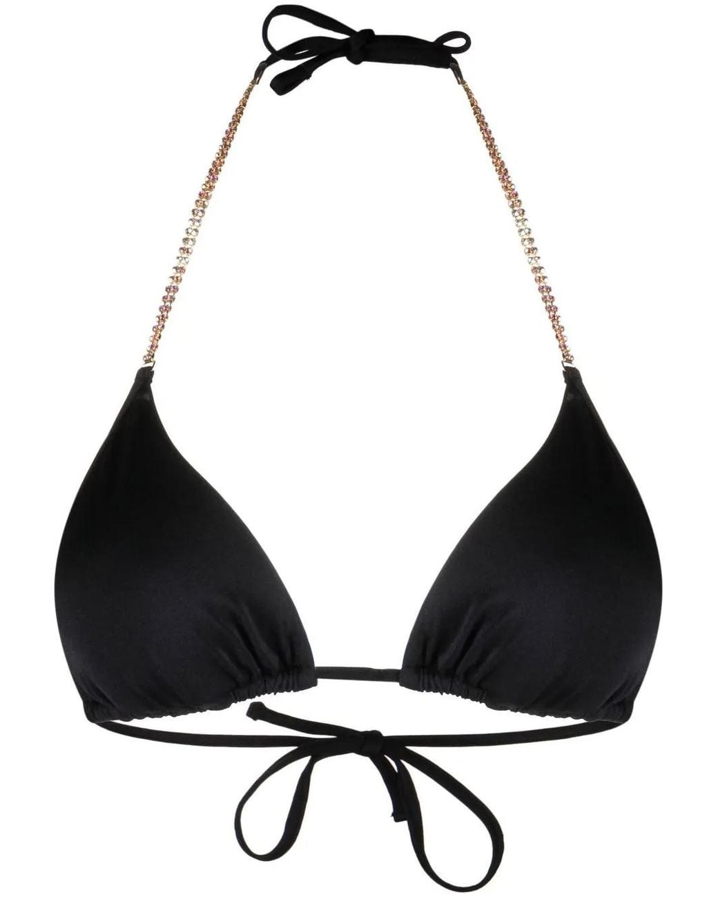 Chiara Ferragni Black Crystal-Embellished Halteneck Bikini Top