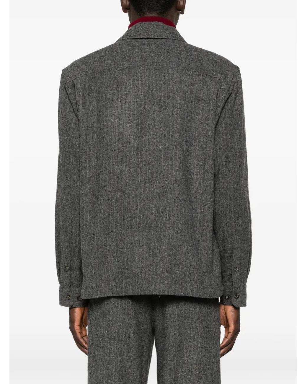 Samsøe & Samsøe Gray Herringbone Buttoned Shirt Jacket for men