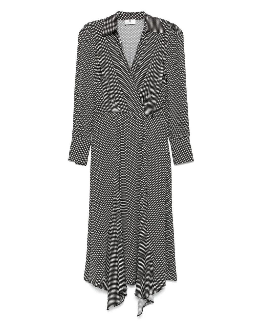 Elisabetta Franchi Gray Polka-Dot Midi Dress