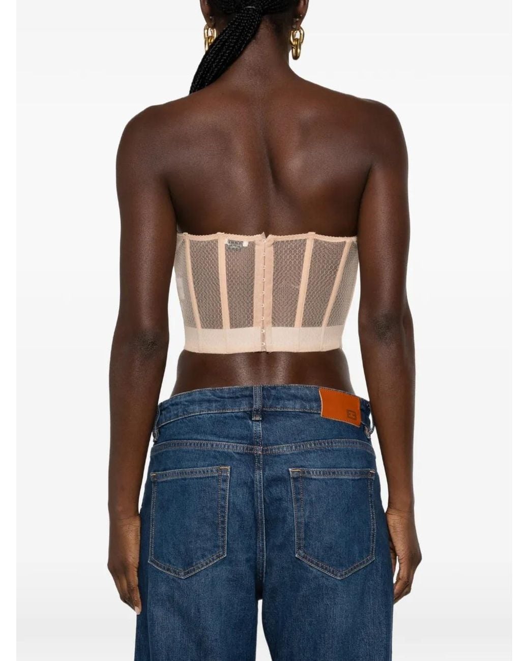 Elisabetta Franchi Pink Sheer-Panelled Corset Top