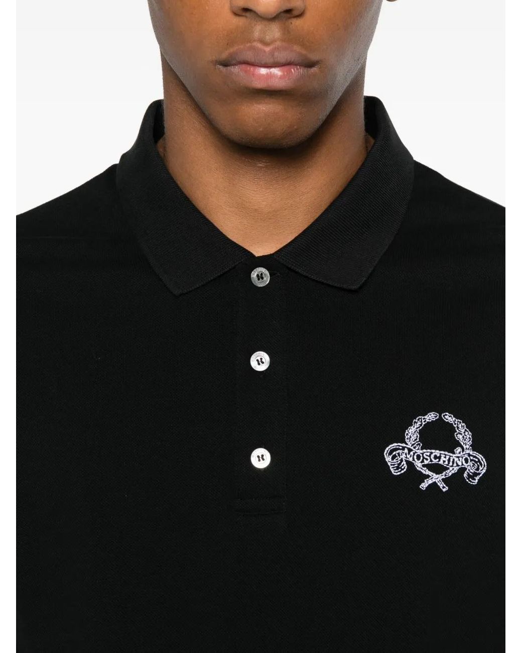 Moschino Black Logo-Embroidered Polo Shirt for men
