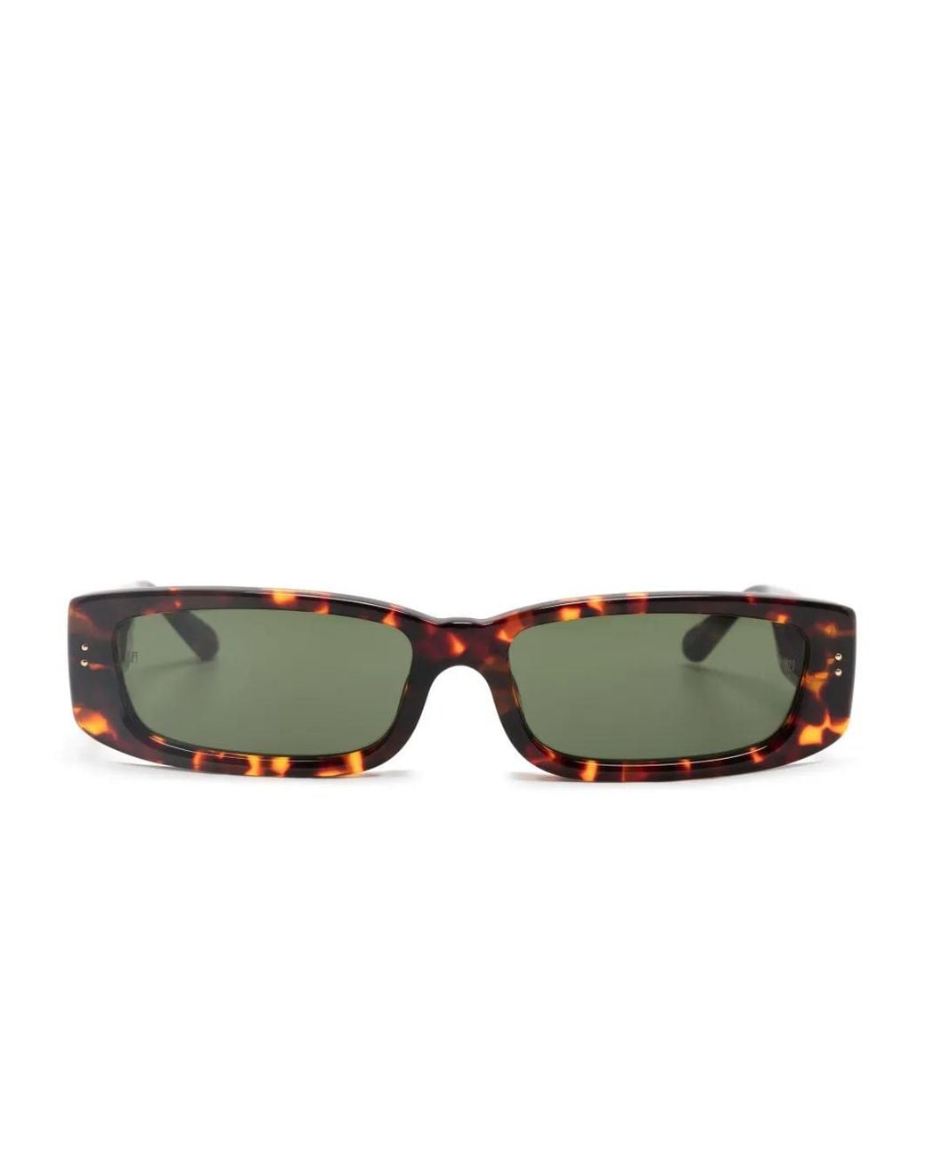 Linda Farrow Green Tortoiseshell-Effect Rectangle-Frame Sunglasses