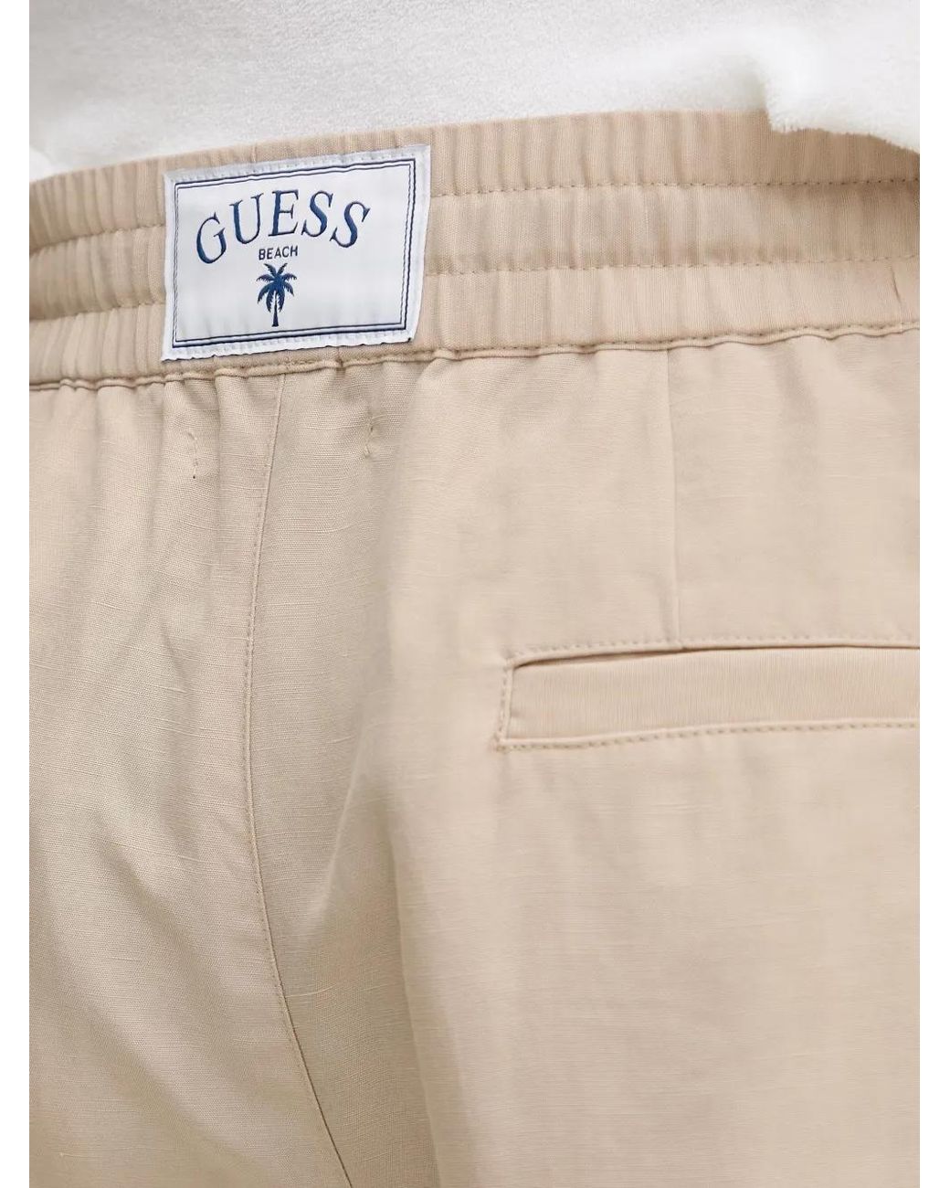 Guess Natural Drawstring-Waist Logo-Patch Shorts for men
